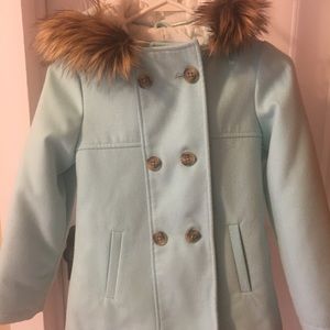 Girls Teal Peacoat with Removable Hood